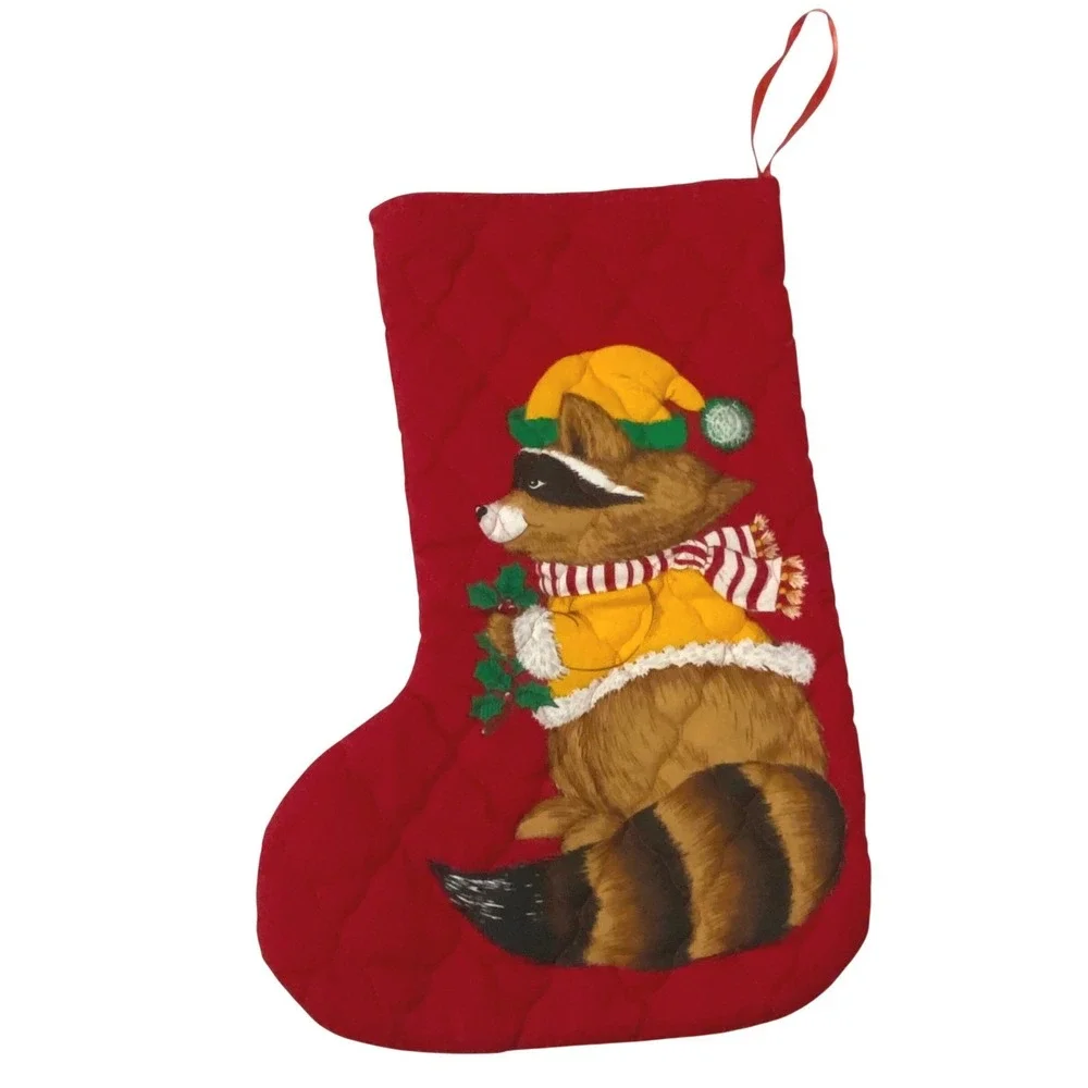 Handmade Vintage Raccoon Quilted‎ Christmas Stocking 15